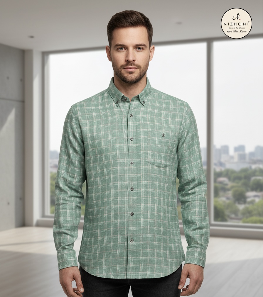 <p>GREEN BOX PRINT SHIRT FULL SLEEVE 1887</p>
